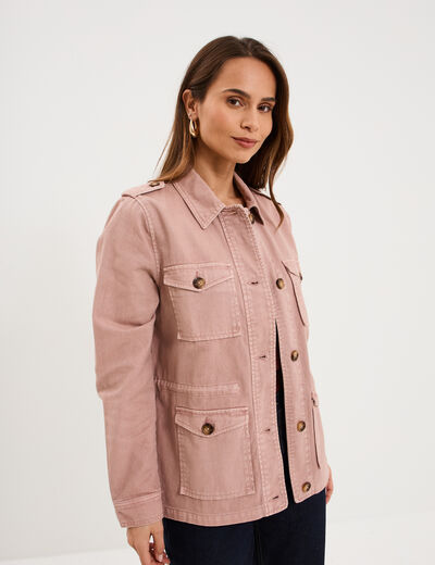Veste boutonn&eacute;e poches &agrave; rabat rose poudr&eacute;e femme