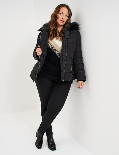 Doudoune d&eacute;perlante &agrave; capuche noir femme grande taille