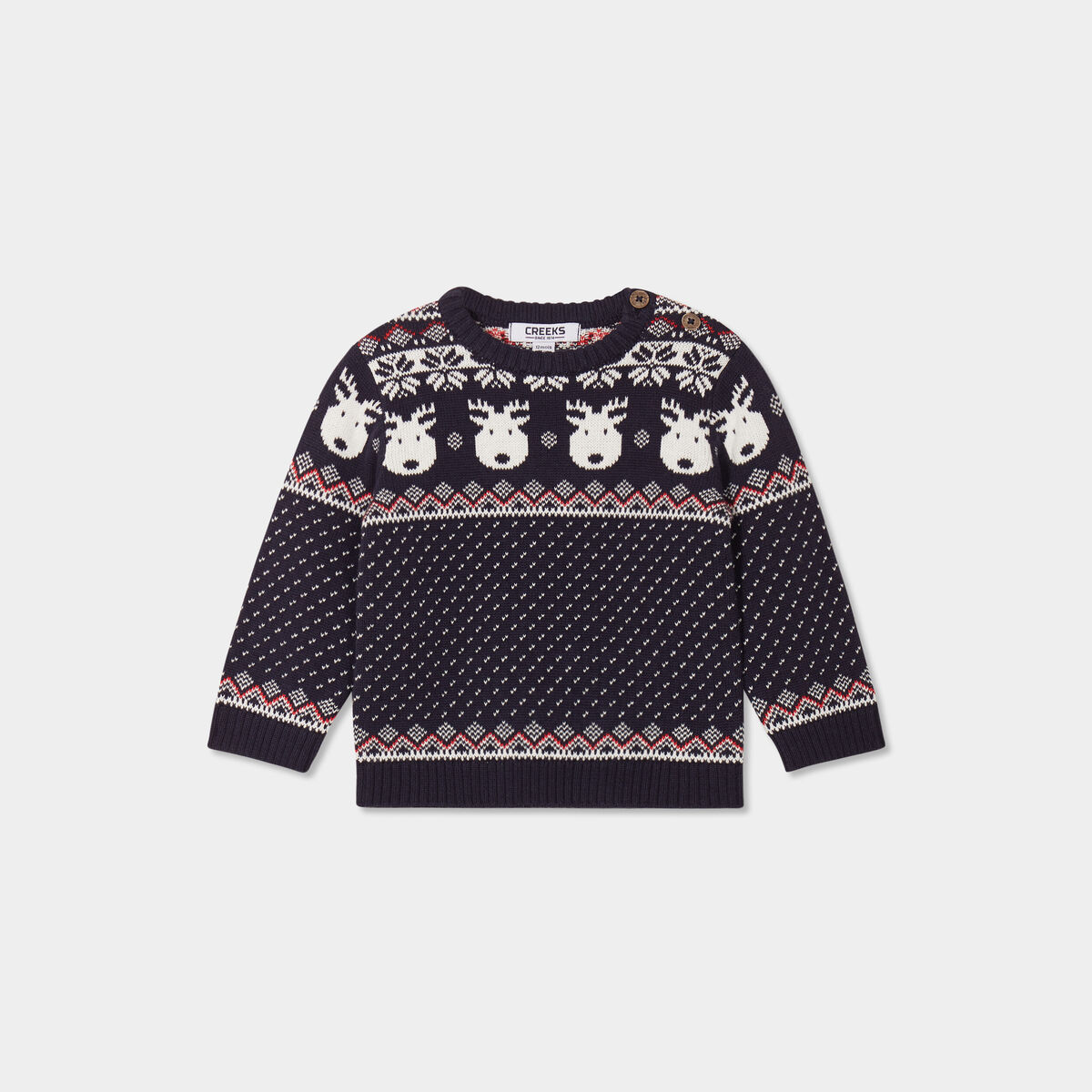 Pull Noël coton manches longues Creeks bleu marine bébé garçon