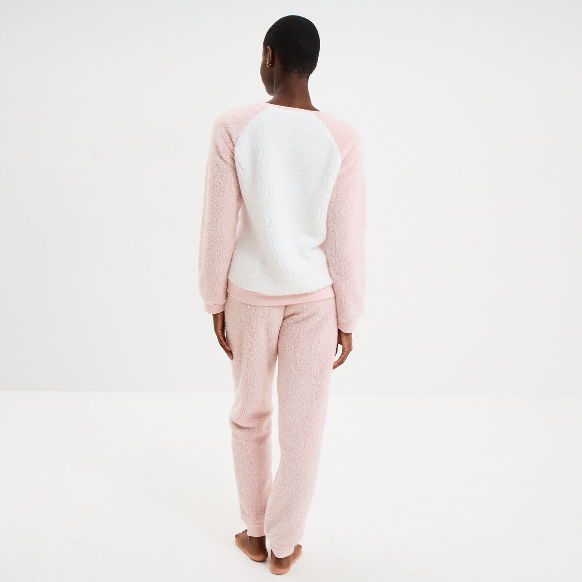Ensemble pyjama effet polaire 2 pi&egrave;ces rose femme