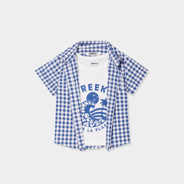 Ensemble coton chemise et débardeur bleu bébé garçon