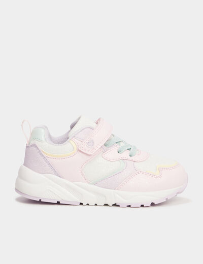 Baskets running à scratchs et paillettes rose fille