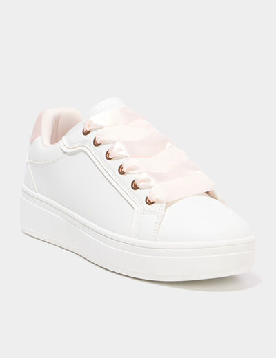 Baskets basses semelles &eacute;paisses blanc femme