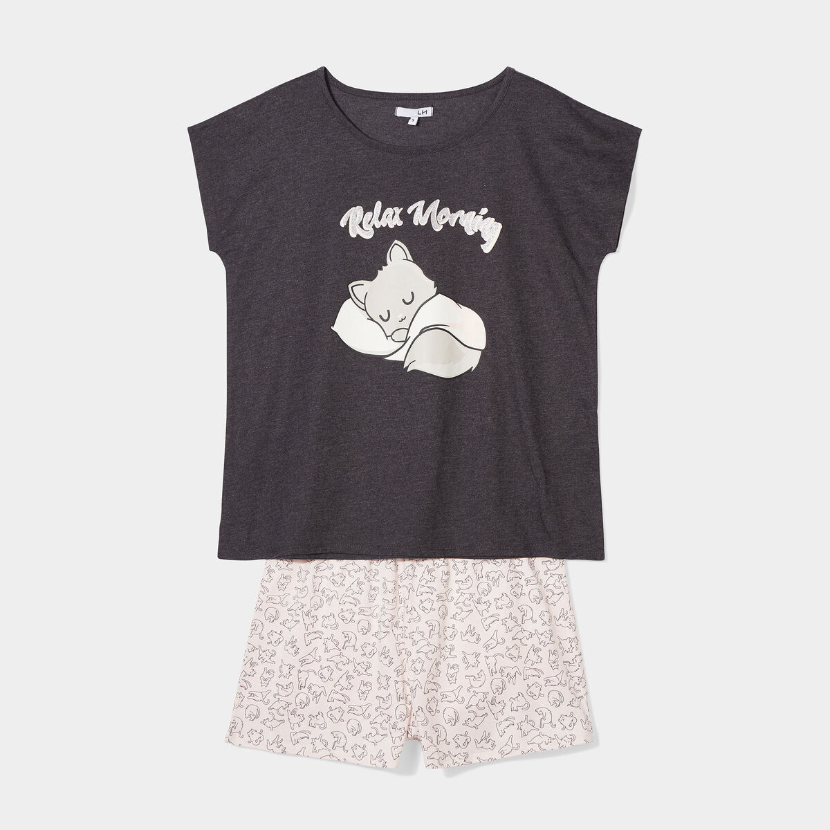 Ensemble pyjama short 2 pièces coton gris foncé femme