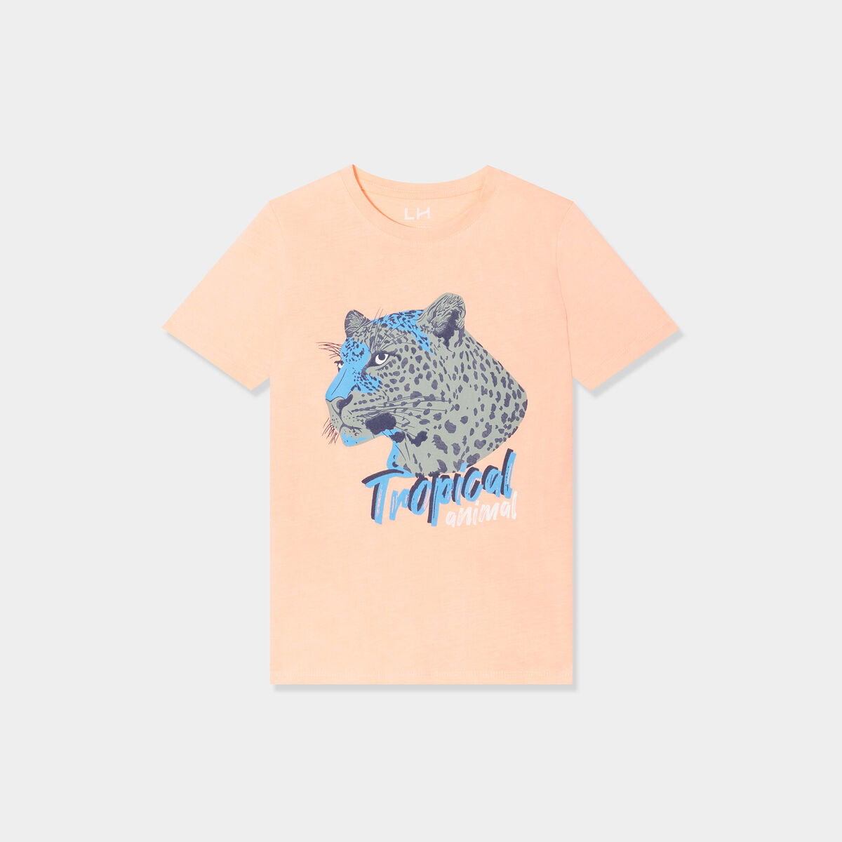 T-shirt col rond manches courtes coton orange fluo garçon