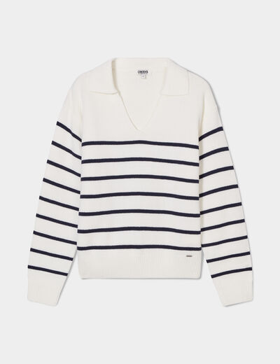 Pull marinière manches longues Creeks blanc femme