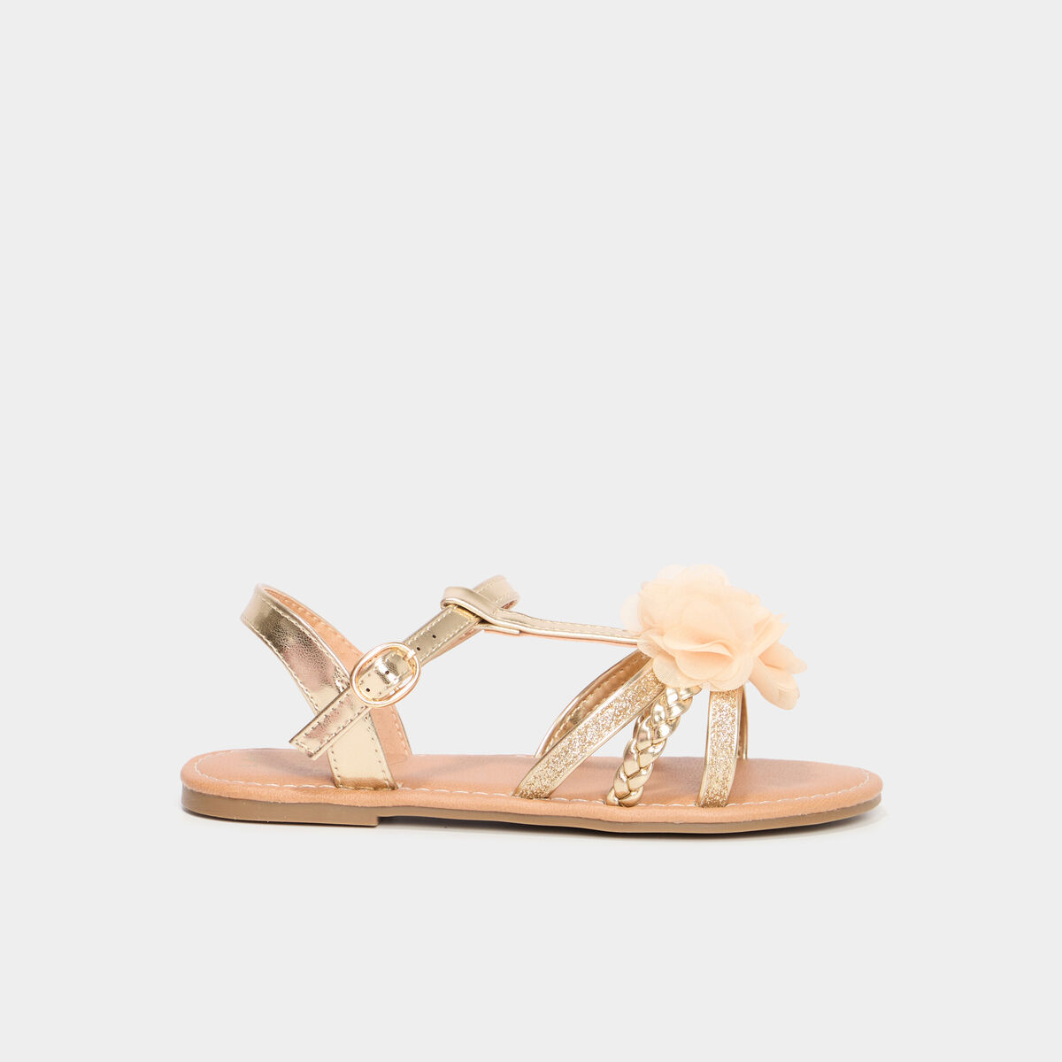 Sandales paillettes et fleurs jaune or fille