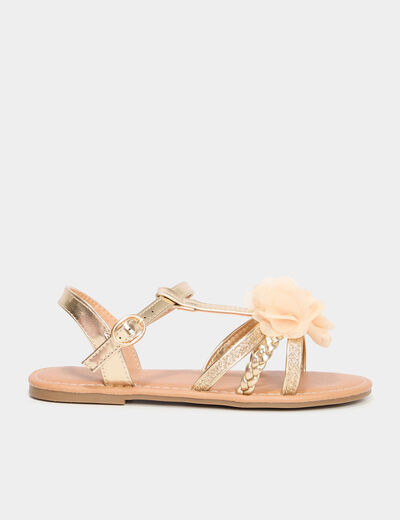 Sandales paillettes et fleurs jaune or fille