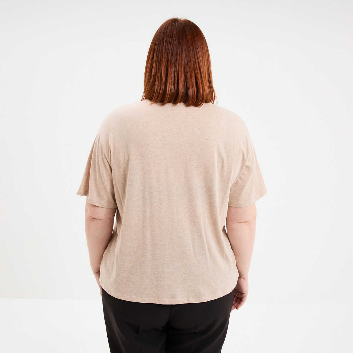 T-shirt col rond manches courtes coton beige femme grande taille