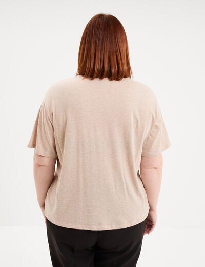 T-shirt col rond manches courtes coton beige femme grande taille