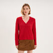 Gilet col V maille ajour&eacute;e boutonn&eacute; rouge femme