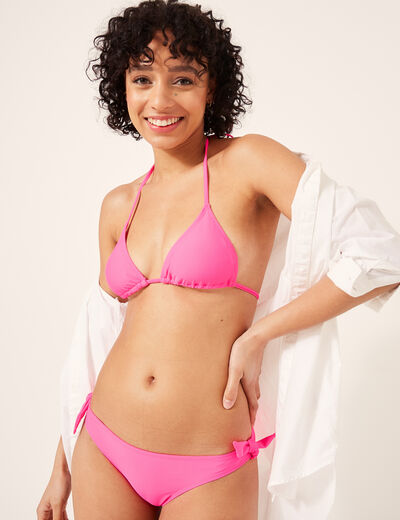 Haut maillot de bain forme triangle rose fluo femme