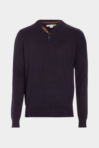 Pull manches longues bleu marine homme