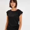 T-shirt fronc&eacute; gaufr&eacute; manches courtes noir femme
