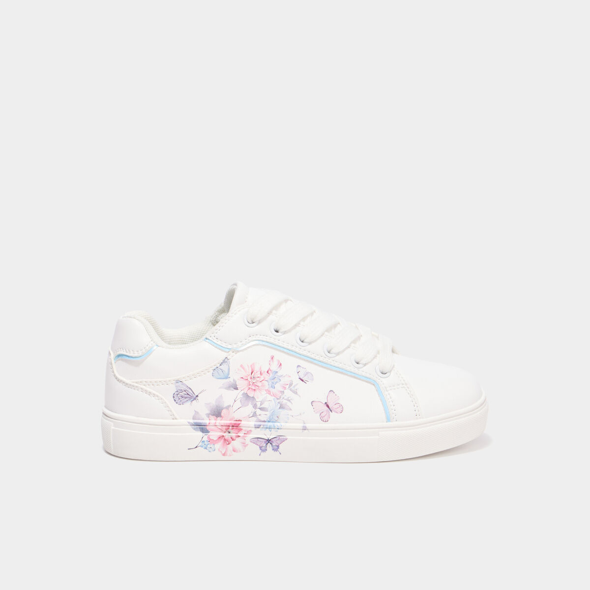 Baskets &agrave; lacets fleurs blanc fille