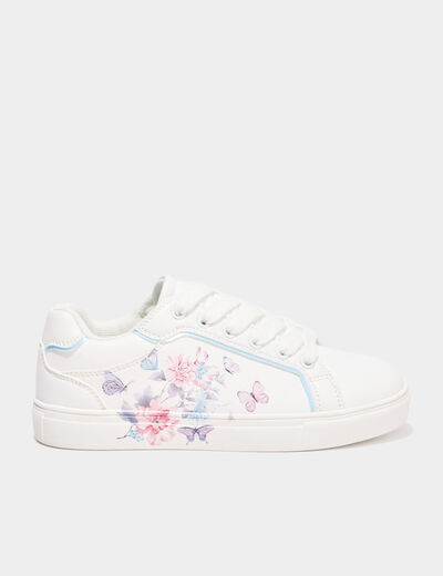 Baskets &agrave; lacets fleurs blanc fille