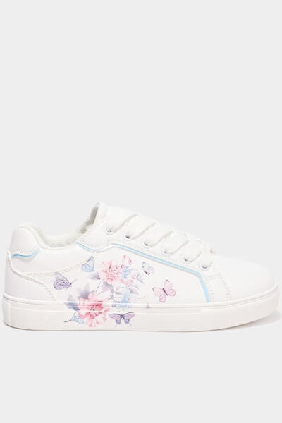 Baskets &agrave; lacets fleurs blanc fille