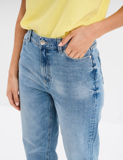 Jeans mom cropped taille haute denim double stone femme