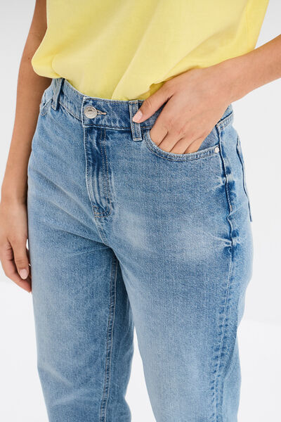 Jeans mom cropped taille haute denim double stone femme