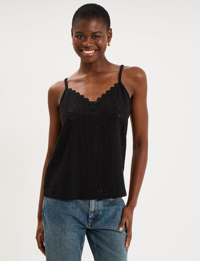 D&eacute;bardeur broderie anglaise noir femme