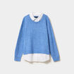 Pull effet 2-en-1 chemise bleu clair femme