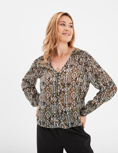 Blouse col en V manches longues Liberto noir femme