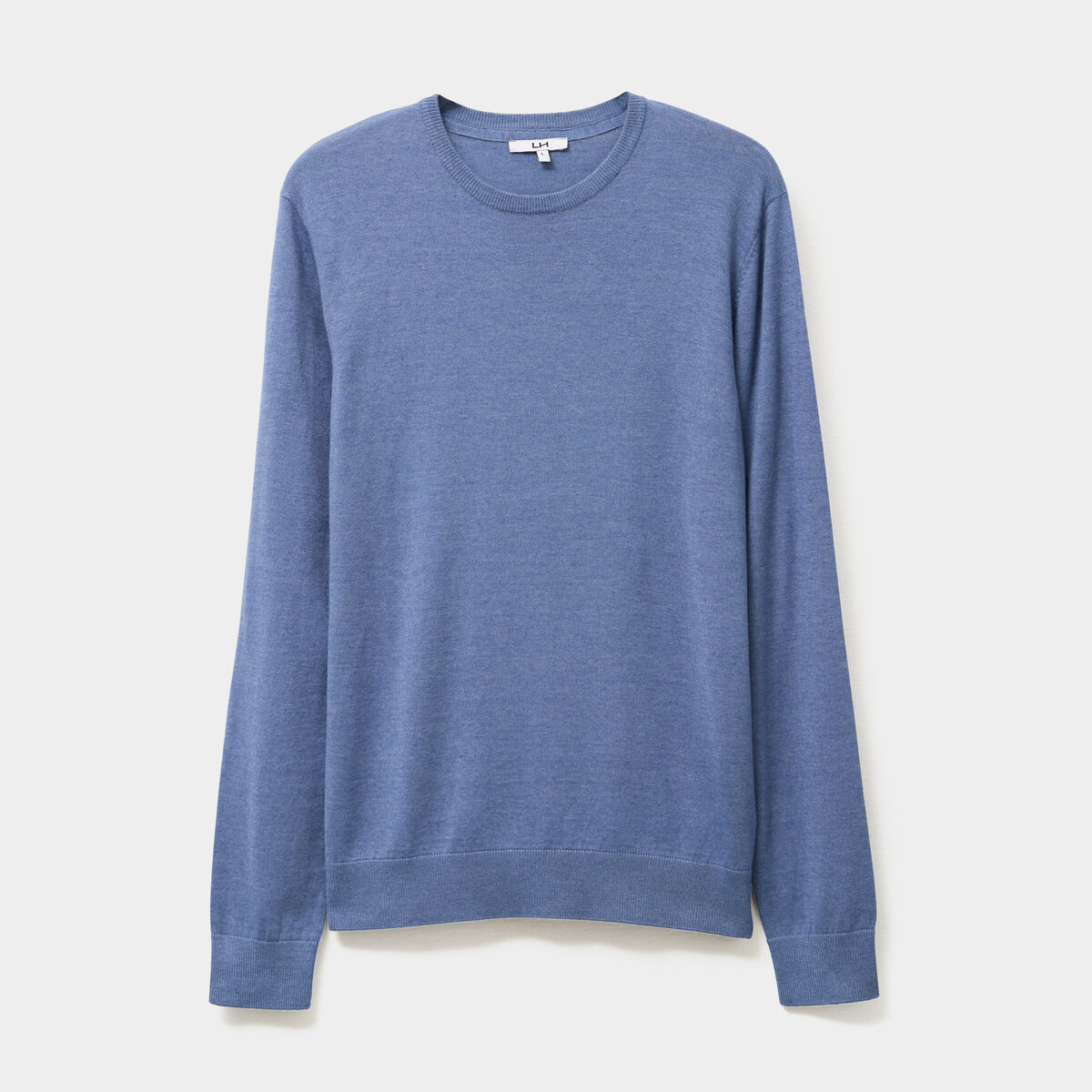 Pull droit col rond coton m&eacute;lang&eacute; bleu fonc&eacute; homme