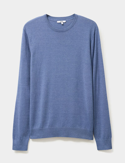Pull droit col rond coton m&eacute;lang&eacute; bleu fonc&eacute; homme
