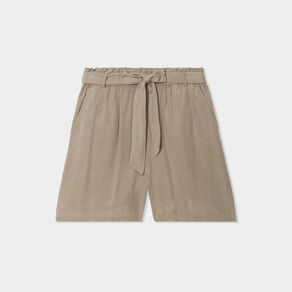 Short paperbag fluide ceinturé vert kaki femme