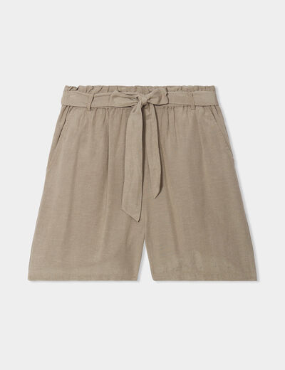 Short paperbag fluide ceinturé vert kaki femme