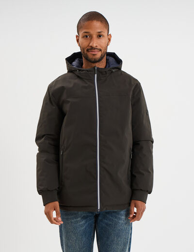 Blouson r&eacute;versible &agrave; capuche zipp&eacute; vert kaki homme
