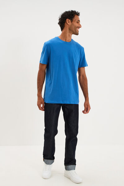 T-shirt droit en coton manches courtes bleu homme