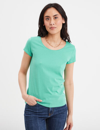 T-shirt coton col rond manches courtes vert menthe femme