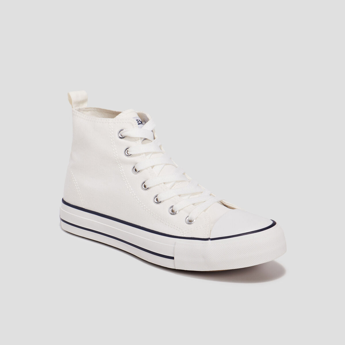 Tennis montantes &agrave; lacets en toile blanc femme