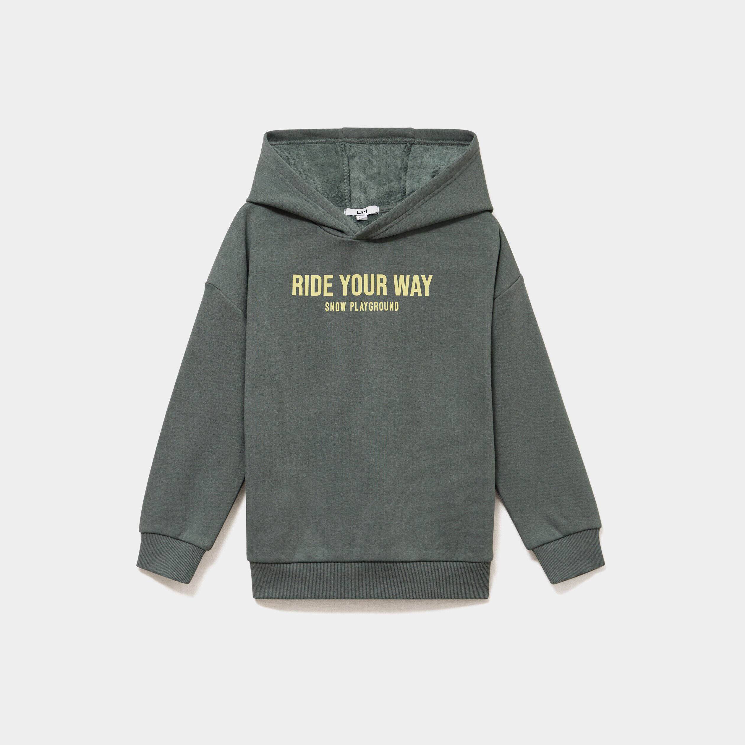 Sweat hoodie doublé à capuche oversize vert kaki garçon LH