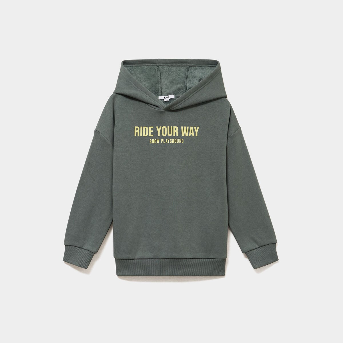 Sweat hoodie doubl&eacute; &agrave; capuche oversize vert kaki gar&ccedil;on