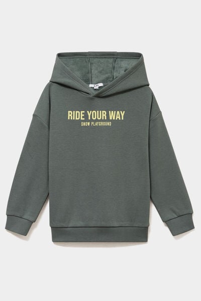 Sweat hoodie doubl&eacute; &agrave; capuche oversize vert kaki gar&ccedil;on