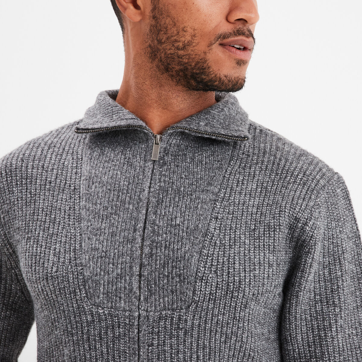 Gilet col camionneur zippé côtelé gris foncé homme