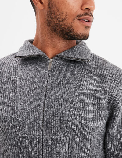 Gilet col camionneur zippé côtelé gris foncé homme
