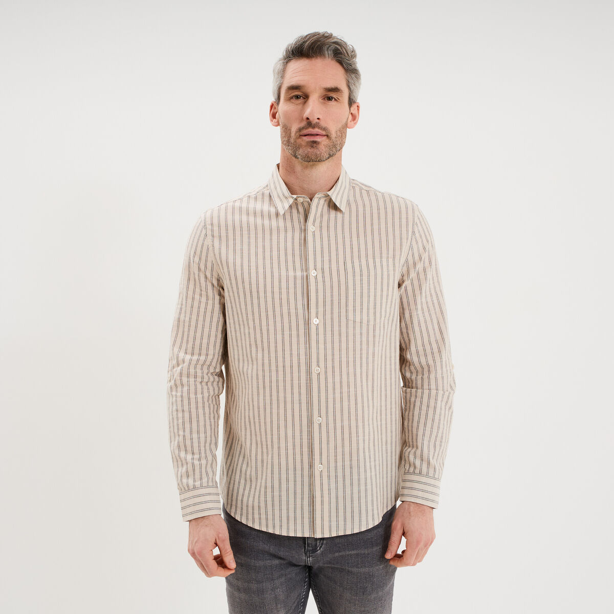 Chemise manches longues coton beige homme