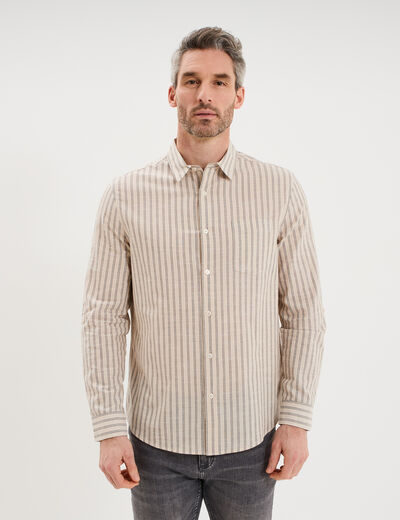 Chemise manches longues coton beige homme