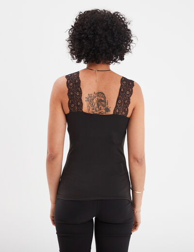Débardeur ajusté détail dentelle noir femme