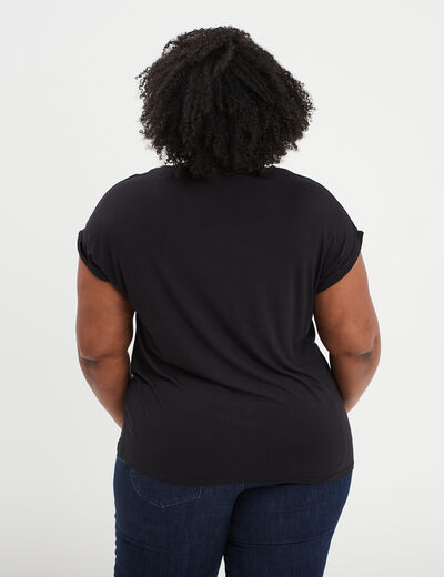 T-shirt dentelle au col Modavista noir femme grande taille