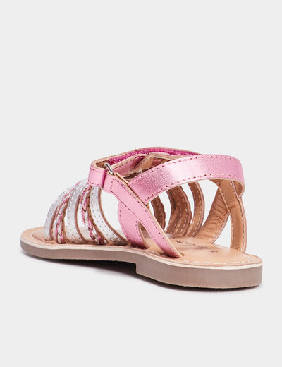 Sandales brides tressées en cuir Creeks rose fille