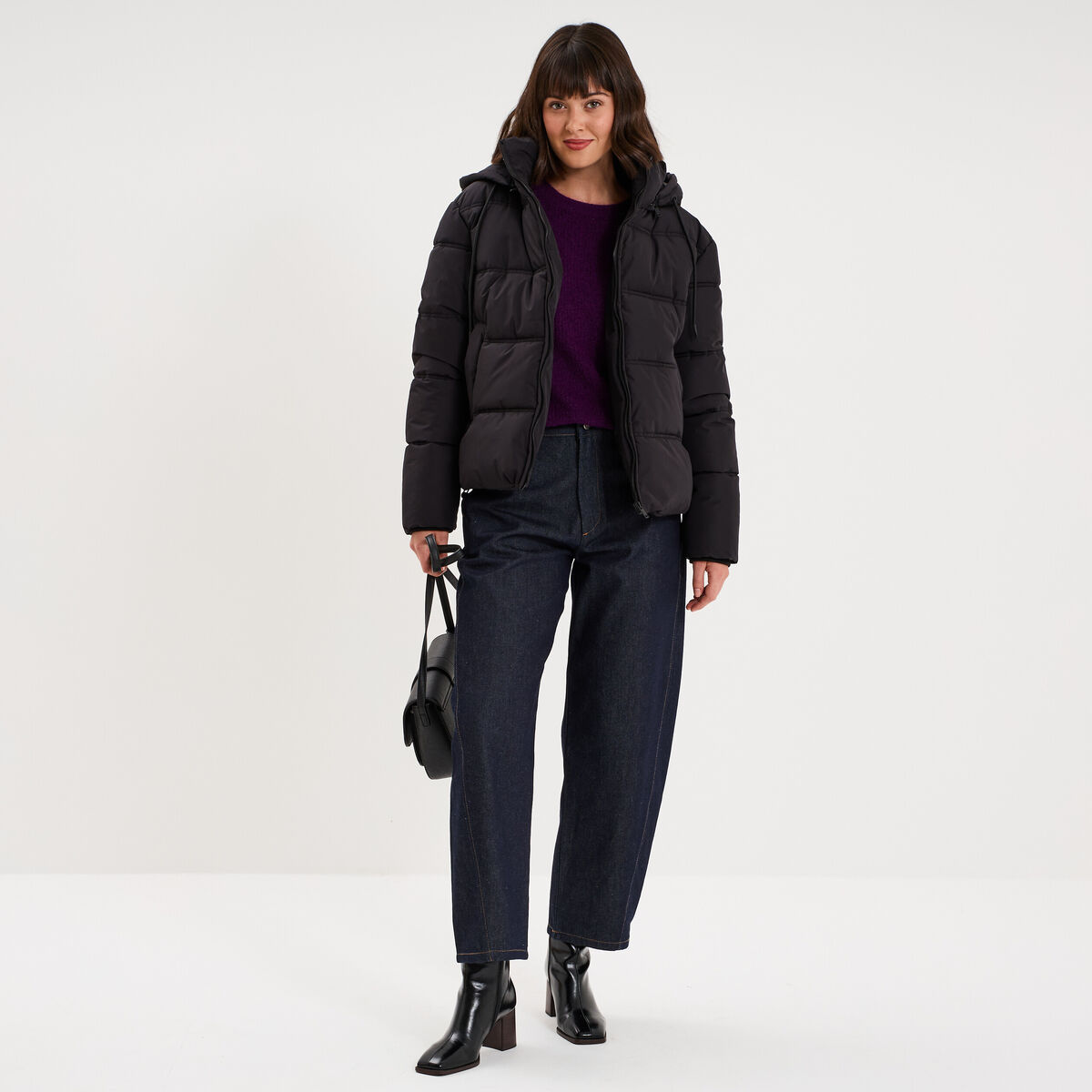 Doudoune &agrave; capuche zipp&eacute;e femme noir femme