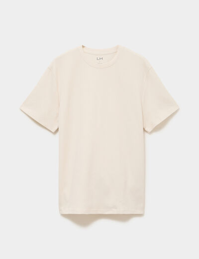 T-shirt textur&eacute; droit col rond coton ecru homme