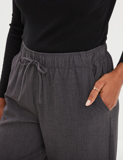 Pantalon crêpe large taille élastiquée gris foncé femme