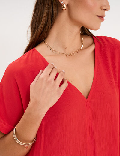 Robe courte fluide manches courtes rouge femme