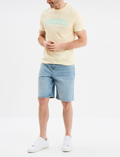 T-shirt col rond manches courtes coton jaune clair homme