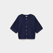 Gilet boutonn&eacute; manches courtes col rond bleu fonc&eacute; femme